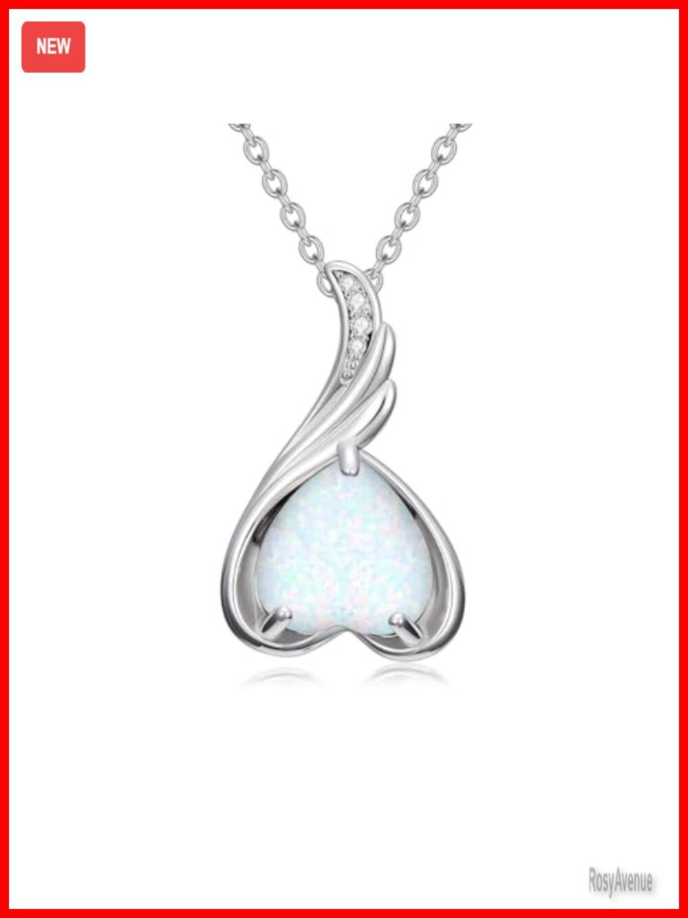 Heart Opal Pendant Necklace 925 Sterling Silver Lab Grown Diamond Adjustable